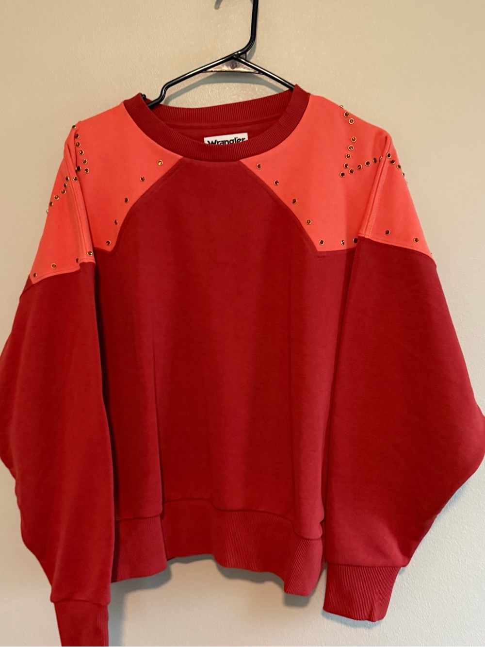 Wrangler Red and Coral Stud-Accent Crewneck Sweatshirt